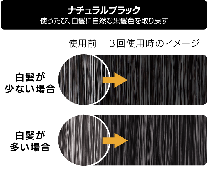 ナチュラルブラック使用イメージ 使うたび、白髪に自然な黒髪色を取り戻す